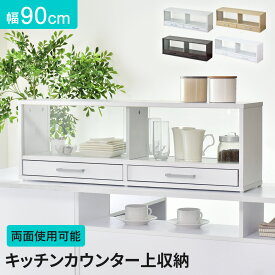 【ポイント10倍 9/7 18時-24時】 カウンター上収納 ラック スリム 幅60 奥行22 高さ30 スパイスラック キッチン 目隠し 上置き食器棚 薄型 ガラス 引き戸 カウンター 調味料 キッチン収納 北欧 モダン おしゃれ コンパクト 食器 スペパ エイミー90 ドリス