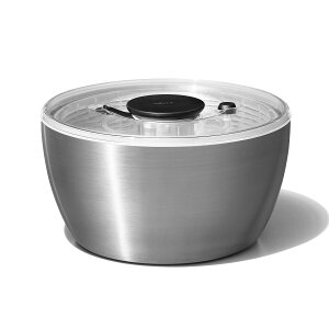 OXO オクソー サラダスピナー ステンレスサラダスピナー 大 水切り器 野菜 水切り ボウル プッシュ式 野菜水切り器 サラダ 水切り 野菜 回転 キッチン用品 時短 保存容器 調理用品 キッチン雑
