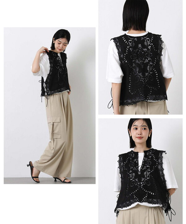 美品 GreadyBrilliant 綿レースキーネックノースリーブブラウス 楽天 