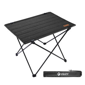 VILLEY キャンプテーブル アウトドア テーブル 折りたたみ アルミ 軽量 コンパクト 収納袋つき 【オックスフォード表面】 ロールテーブル 運動会 ピクニック ハイキング BBQ 釣り ブラック