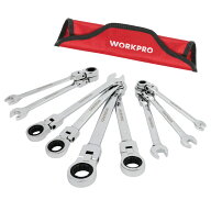 WORKPRO フレックスラチェットレンチ セット 首振り 8〜19mm 72ギア 9本組 収納袋付き 高品質 送料無料 …