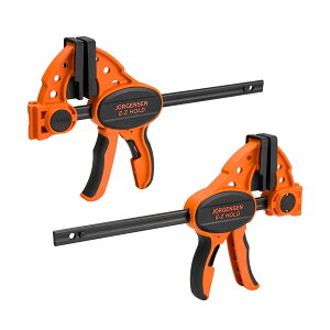 JORGENSEN クランプ F型クランプ クイックバークランプ 100mm 2本組 ラチェット式 最大締付力約22kg クイックリリースバー 滑り止め 樹脂保護パッド付き 木材 強力固定 接着 溶接 切削 DIY工具