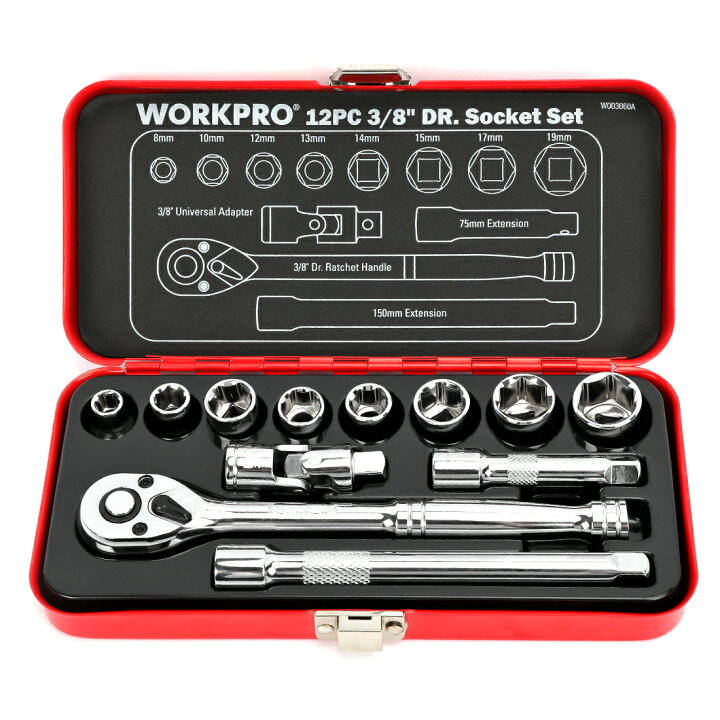 楽天市場】WORKPRO ソケットレンチ セット 差込角9.5mm 3/8インチ 12点  