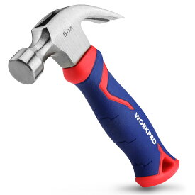WORKPRO ハンマー ショートネールハンマー 釘抜きハンマー ミニトンカチ 金槌 クローハンマー ファイバーグラス柄 衝撃低減 滑り止め 木工 ホームメンテナンス DIY 225g（8oz）