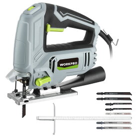 WORKPRO ジグソー 電動ジグソー 600W 傾斜 直線 曲線切断 ダイヤル式6段変速 オービタル4段階調節 ワンタッチ切替 木材 プラスチック 金属切断用 除塵 吸引?吹き出し掃除機能 透明保護カバー付き ブレード7本&定規付き 木工 DIY作業 日本語取扱説明書付き