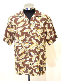 【新品】 COUNTER RHYTHM　(カウンターリズム) LEAF SHIRT DARK RED CRT028 リーフ柄 半袖シャツ S/S ALOHA HAWAIIAN WORK SHIRT MILITARY ハワイアン アロハ 開襟 オープンカラー LOGO ロゴ BROWN ボウリング MADE IN JAPAN