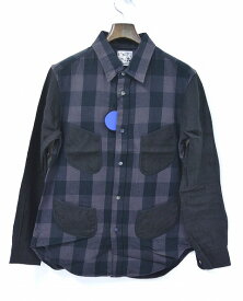 【新品】SPLOTCH of ink （スプロッチオブインク）Switching Material Shirts　スウィッチングマテリアルシャツ 切替シャツ BLACK L　パイピングシャツ アメカジ ストリート 古着