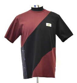【新品】NULABEL（ニューレーベル） BICOLOR S/S TEE　T-SHIRT 半袖 Tシャツ バイーカラー 切替 配色 アシメトリー ロゴパッチ LOGO M BLACK×BURGUNDY　GLITCH ART BY UCNV CM1YOK42 MADE IN JAPAN　PORTVEL (ポートヴェル)