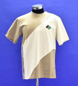 【新品】NULABEL（ニューレーベル） BICOLOR S/S TEE　T-SHIRT 半袖 Tシャツ バイーカラー 切替 配色 アシメトリー ロゴパッチ LOGO M BEIGE×NATURAL　CM1YOK42 MADE IN JAPAN　GLITCH ART BY UCNV PORTVEL (ポートヴェル)