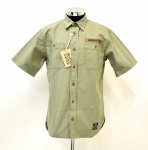 �y�V�i�z COUNTER RHYTHM�@(�J�E���^�[���Y��) LIP SHIRT EMB CRT037 ripstop ���b�v�X�g�b�v �h�J �����V���c S/S WORK SHIRT MILITARY OLIVE MADE IN JAPAN ���b�y�� LOGO ���S