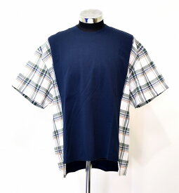 【新品】 MISTERGENTLEMAN (ミスタージェントルマン) SWITCHED TEE スイッチド Tシャツ S/S 半袖 切替 チェック ドッキング NAVY CHECK WHITE Mr.GENTLEMAN L MADE IN JAPAN