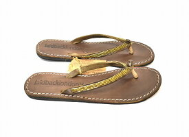 【新品】 laidback london（レイドバック ロンドン）CHENEY FLAT SANDAL フラットサンダル LEATHER レザー ビーズ VINTAGE ヴィンテージ アフリカ BROWN×GOLD 37　　laidbacklondon