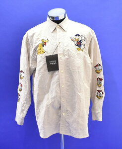 �y�V�i�z SEVESKIG (�Z���V�O) SILK DIS WORK RV SHIRTS �V���N �f�B�Y�j�[�h�J ���[�N�V���c ���� ���l�� EMB �u���]�� ���o�[�V�u�� BEIGE MEDIUM M LINEN SILK MADE IN JAPAN�@WALT DISNEY OVER SHIRT