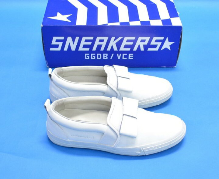 【中古】 GOLDEN GOOSE DELUXE BRAND (ゴールデングース デラックス ブランド) SNEAKERS SEA STAR シースター スニーカー WHITE 40 ホワイト SLIP ON スリッポン RIBBON リボン LEATHER レザー 牛革 DINER EDT WHITE EDITION SEASTAR used select Golden Goose ゴールデングース メンズ スニーカー サイズ EU_39(24.0cm) White Dark Blue