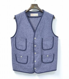 【中古】 BONCOURA (ボンクラ) PIPING VEST BLUE MOCK TWIST パイピングベスト ブルー杢 38 GILET ジレ HEAVY WEIGHT COTTON ヘビーウェイトコットン DEAD STOCK デッドストック生地 VINTAGE FABRIC ヴィンテージファブリック ヘヴィーウエイト レイヤード