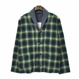 【新品】 ink （インク） オンブレチェック ショールカラー カーディガン OMBRE CHECK CARDIGAN GREEN L