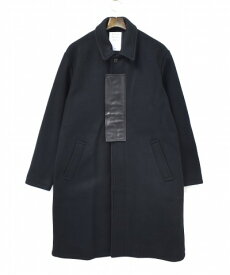 【中古】 MISTERGENTLEMAN (ミスタージェントルマン) ZIP UP PATCHED MELTON SOUTIEN COLLAR COAT ジップアップパッチドメルトン ステンカラーコート M BLACK ブラック MGL-OT08 WOOL ウールメルトン COWHIDE カウハイド 牛革 LEATHER レザー Mr.GENTLEMAN