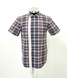 【中古】 PHENOMENON (フェノメノン) MADRAS ZIP SHIRTS マドラスチェックジップシャツ L/40 NAVY 半袖 MADE IN JAPAN 日本製