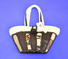 【新品同様】En Shalla（エンシャーラ）NAVAHO NATIVE LEATHER BAG ナバホ柄 ネイティブ ファブリック レザー バッグ TOTE トート ハンド エスニック 民族 リメイク ショルダーバッグ カゴバッグ ボア Chocolate　FREE　【中古】