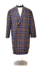 【新品同様】MISTERGENTLEMAN (ミスタージェントルマン) PATTERNED CHESTER FIELD COAT チェックパターン チェスターフィールドコート テーラード BROWN CHECK ダブル S　Mr.GENTLEMAN 【中古】