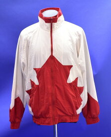 【中古】 CANADA SPORTSWEAR （カナダ スポーツウェア）NYLON TRACK TOP JACKET Maple leafトラックトップ ジャケット ジップアップ ブルゾン メープル カエデ 国旗 ジャージ WHITE / RED L Vintage ヴィンテージ 年代 レトロ クラシック 2040 スポーツ 古着 アメカジ 90's