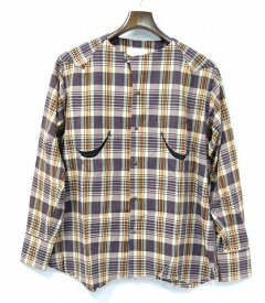 【新品】 bukht (ブフト) NO COLLAR WESTERN SHIRT CHECK ノーカラーウエスタンシャツ B-M81205 チェックオープンカラー　BROWN 1