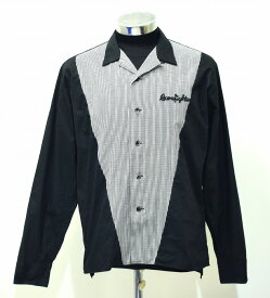 【中古】 COREFIGHTER (コアファイター) V ZONE OPEN L/S SHIRT Vゾーン オープンカラー 長袖シャツ BLACK/WHITE L ボウリング 切替 クラシック レトロ アメカジ ストリート GINGUM CHECK ギンガムチェック 2000年代 ロゴ LOGO 刺繍 スケートボード カジュアル Work ワーク