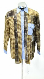 【新品】 SEVESKIG (セヴシグ) VINTAGE UPSYCLE SHIRT TYPE:2 ヴィンテージアップサイクルシャツ SH-SV-KA-1002 MIX 長袖シャツ REMAKE リメイク 再構築 BLUE×BROWN MEDIUM　セブシグ　ウエスタンシャツ