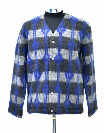 【新品】 FAR EASTERN ENTHUSIAST (ファー イースタン エンスージアスト) DUMBSAINT MOHAIR CARDIGAN モヘアカーディガン KNIT ニット セーター BLUE×PT 総柄 F.E.E　L　おしゃれ　LOST HILLS　ロストヒルズ