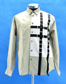 【新品】 PORTVEL (ポートヴェル) PERFORATIONS SHIRT パーフォレーション長袖シャツ デザインシャツ GREY×BEIGE 2 MADE IN JAPAN　NULABEL（ニューレーベル）