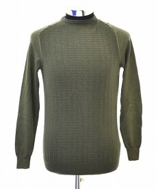 【中古】 +39masq(マスク) CREW NECK KNIT SWEATER カシミヤ クルーネック ニット セーター 切り替え GREEN L MADE IN ITALY　クラシコ カシミア