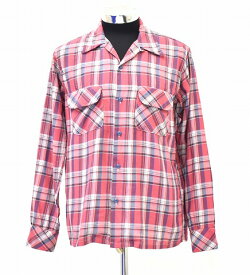 【中古】 BONCOURA (ボンクラ) ONE-UP SHIRTS ワンナップシャツ 38 PINK CHECK ピンクチェック OPEN COLLAR オープンカラー 開襟 RAYON/COTTON レーヨン/コットン MADE IN JAPAN
