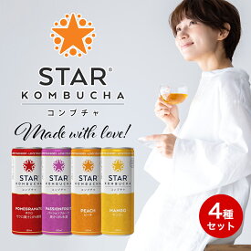 【送料無料】スターコンブチャ 4種類（マンゴー、パッションフルーツ、ピーチ、ザクロ）(発酵飲料)[250ml／1本]STAR KOMBUCHA 紅茶キノコ 発酵ドリンク konbucha【常温便】