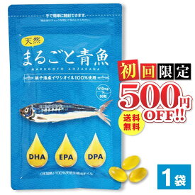 【初回限定 2480円】【送料無料】DHA EPA 青魚 魚不足 まるごと青魚 1袋 オメガ3脂肪酸 DHA＆EPA 国産イワシ 青魚 非加熱 記憶力 サラサラ スッキリ 無添加 オイル 健康