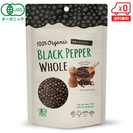 【送料無料】有機ブラックペッパー ホール100g［ オーガニック 黒胡椒 コショウ 有機JAS スパイス ヴィーガン ビーガン 香辛料 無農薬 化学肥料不使用 100% ］