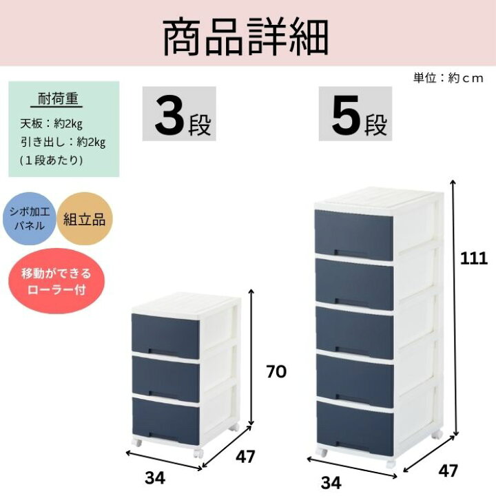 楽天市場】【23日まで限定P2倍】チェスト 3段 5段 衣装ケース 奥行45 