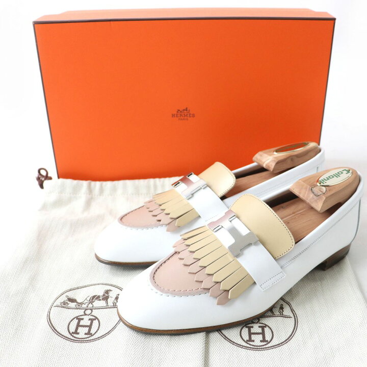 HERMES 走り出し 未使用近い コンスタンス ベロア H ローファー シューズ