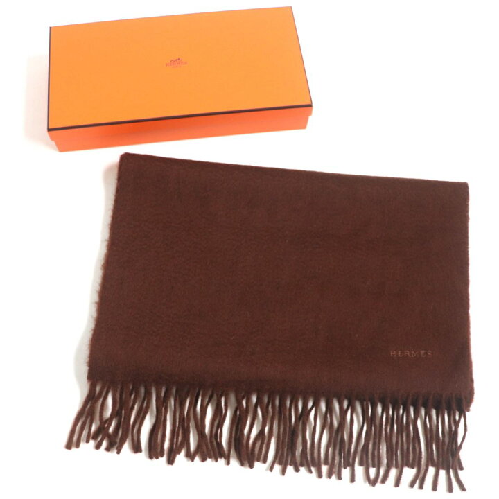 楽天市場】美品▽HERMES エルメス ロゴ刺繍入り フリンジ付き カシミヤ  