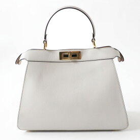【ドンドン見直し】未使用品◎FENDI フェンディ 8BN321 ピーカブー アイシーユー ミディアム 2WAY ハンド／ショルダーバッグ ライトグレー ゴールド金具 袋付【中古】