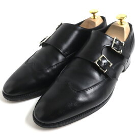 美品▼JOHN LOBB ジョンロブ EMBER 7000ラスト ウィングチップ ダブルモンクストラップ レザーシューズ 黒 7 1/2 メンズ 英国製 ビジネス◎【中古】