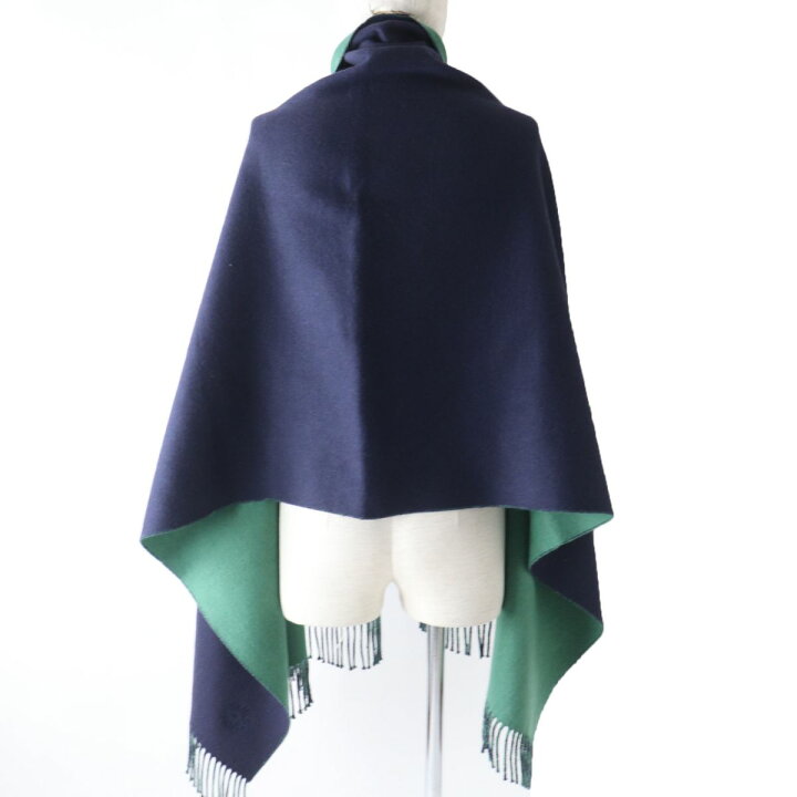 極美品☆エルメス カシミヤ100％ セリエ ロゴ刺繍入り ダブルフェイス 