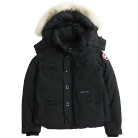 良品 CANADA GOOSE カナダグース 2301JM RUSSELL ラッセル コヨーテファー付き ロゴワッペン付き フーデッドダウンジャケット ブラック S カナダ製 正規品【中古】