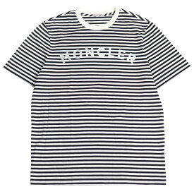 極美品 MONCLER モンクレール 2020年製 G10918C7E010 829GR MAGLIA T-SHIRT コットン100% フロントロゴプリント 半袖Tシャツ/カットソー ホワイト ブラック ボーダー柄 S 正規品【中古】