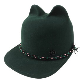 未使用品 MAISON MICHEL メゾンミッシェル JAMIE HAT ジェイミー キャットイヤー ロゴ金具付き ラビットフェルト 帽子 キャップ ダークグリーン S ドイツ製 レディース【中古】