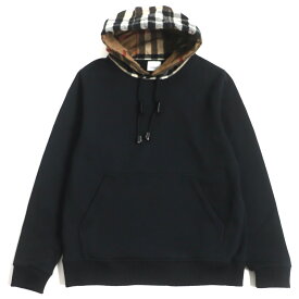 美品 BURBERRY バーバリー 21AW 8045004 ノバチェック コットンブレンド フーディ パーカー ブラック XS 正規品 メンズ【中古】