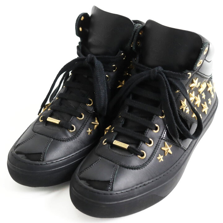 美品 JIMMY CHOO 黒/ブラック スタッズ ハイカットスニーカー ジミー  