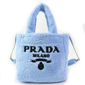 極美品 PRADA プラダ 1BG447 SPUGNA CIELO NERO テリー ミニトート／ショルダーバッグ 2WAY スカイブルー ブラック 保存袋付き イタリア製 レディース【中古】