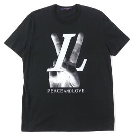 美品 LOUIS VUITTON ルイヴィトン 2018年製 PEACE AND LOVE コットン ハンドLVロゴ グラフィック 半袖Tシャツ ブラック S イタリア製 正規品 メンズ【中古】