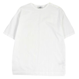 極美品□HERMES エルメス コットン100％ ホースプリント ボタン付き ショートスリーブ 半袖 トップス Tシャツ カットソー ホワイト 37 フランス製 正規品 メンズ【中古】