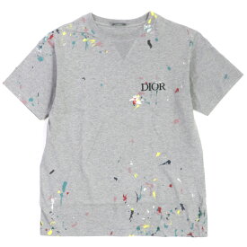 美品▼DIOR ディオール オム 21SS 183J686A0554 ペイント加工 ロゴ刺繍 半袖Tシャツ グレー S イタリア製 正規品 メンズ【中古】